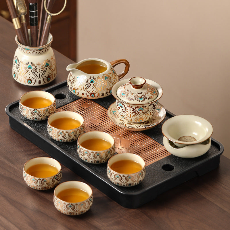 Dunhuang ru kiln tea set suitfor home office kung fu tea setaccessible luxuryhigh-end teapot tea cup cover bowl complete set
