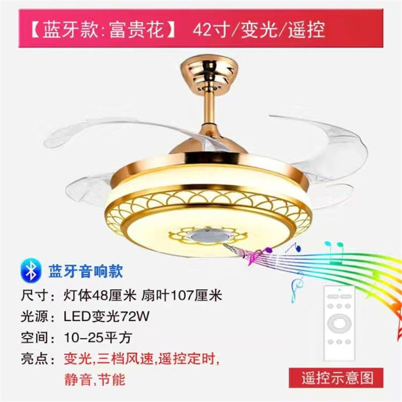 Invisible electric fan light led chandelier - high airflow, variable frequency, silent, bluetooth enabled - ideal for living room, dining room, and bedroom