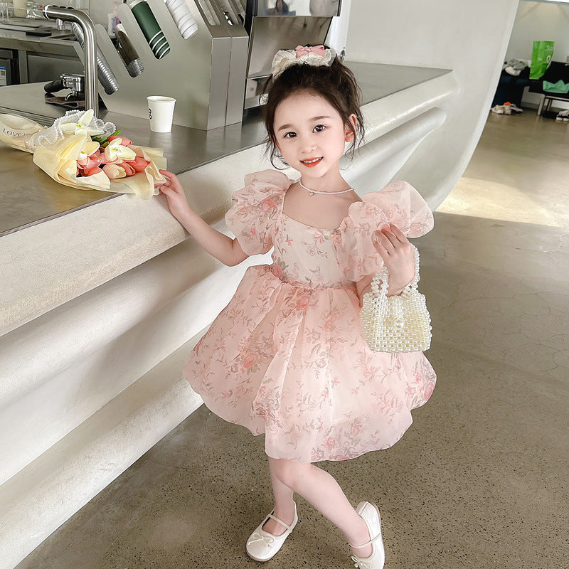 Girls' summer dress  new style chic kids' bubble sleeve princess dress baby girl birthday party dress