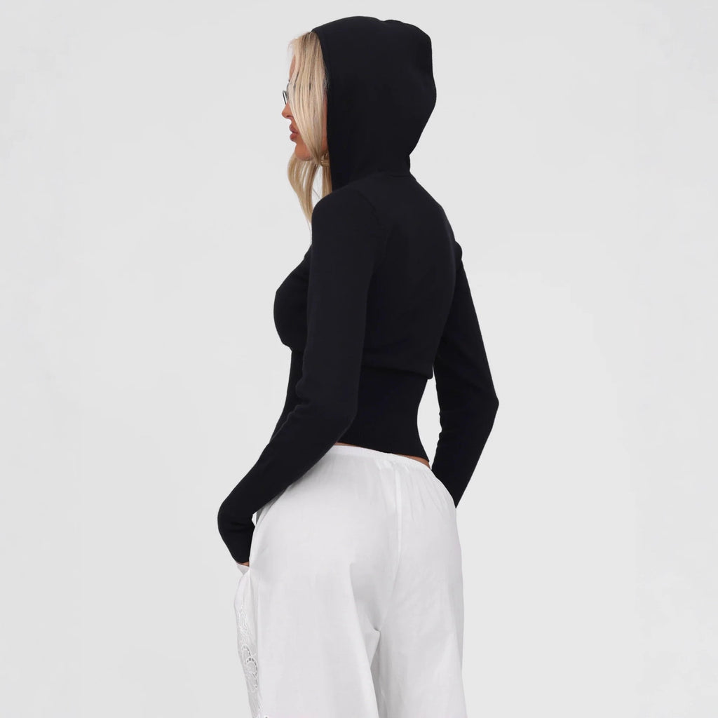 Cross-border Europe, America and 2025 autumn new fashion and leisure double-ended zipper hooded slim-fitting long-sleeved cardigan jacket