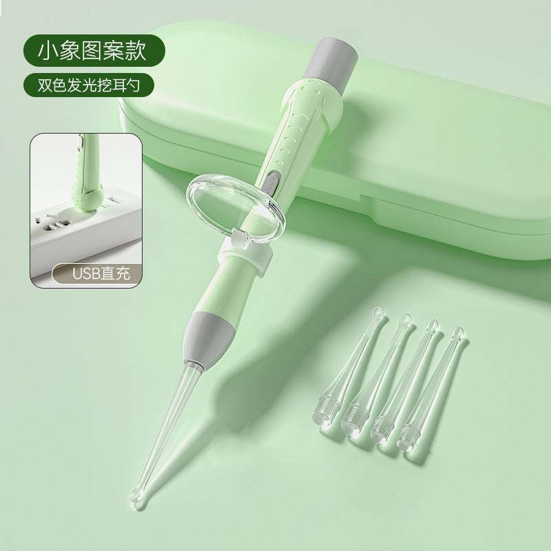 New arrival luminous ear scoop baby with light rechargeable ear scoop set kids adult tweezers ear picking earwax ear