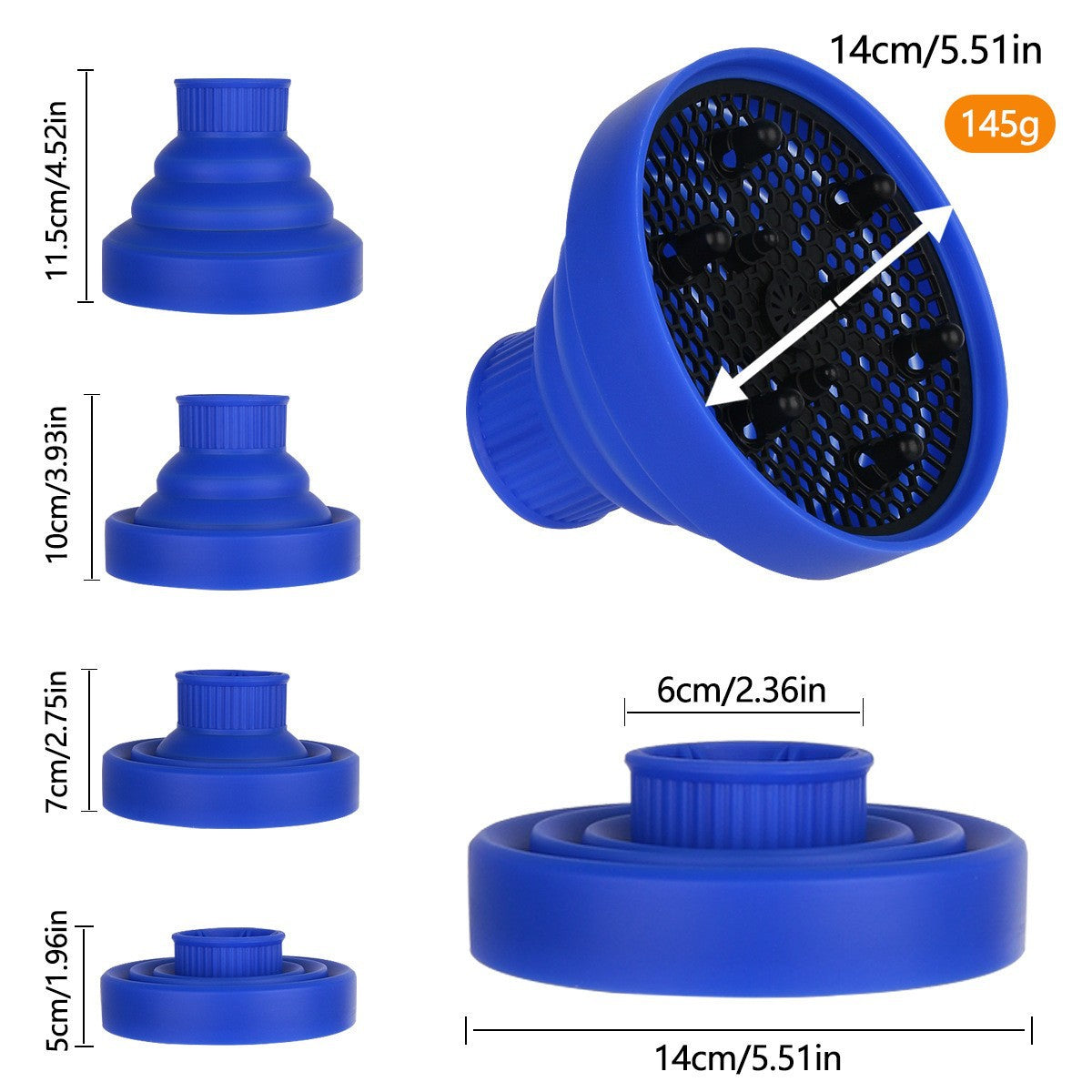 Cross-border silicone hair dryer cover, hair dryer, retractable nozzle, drying and styling, curly hair, hairdressing tools, folding wind hood, spot.