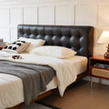 Solid wood waffle grids leather bed with double bed 1.8m black leather master bedroom small apartment sensor floating bed