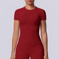 New arrival cross-border fashion seamless pure color tight high elastic breathable t-shirt sports running fitness yoga wear tops for women