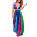 2025 new spring/summer cross-border fashion women's long dress - sexy deep v rainbow mesh suspender dress