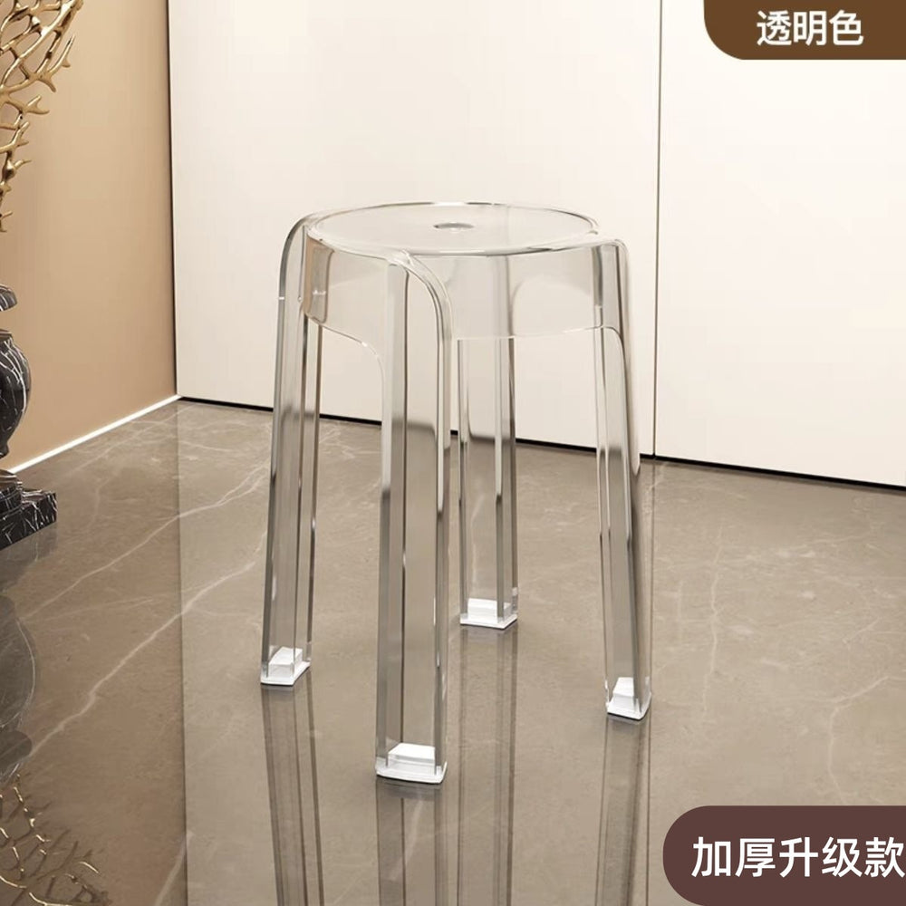 Minimalist chic stool - commercial grade, thickened, stackable, transparent round stool chair - acrylic chair, plastic stool for home use