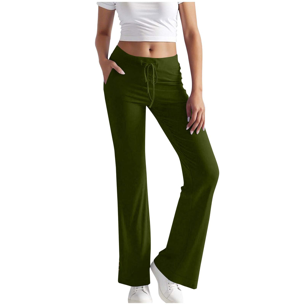 cross-border  women's solid color fashion drawstring wide-leg pants with slit hems and button detail - sporty casual trousers