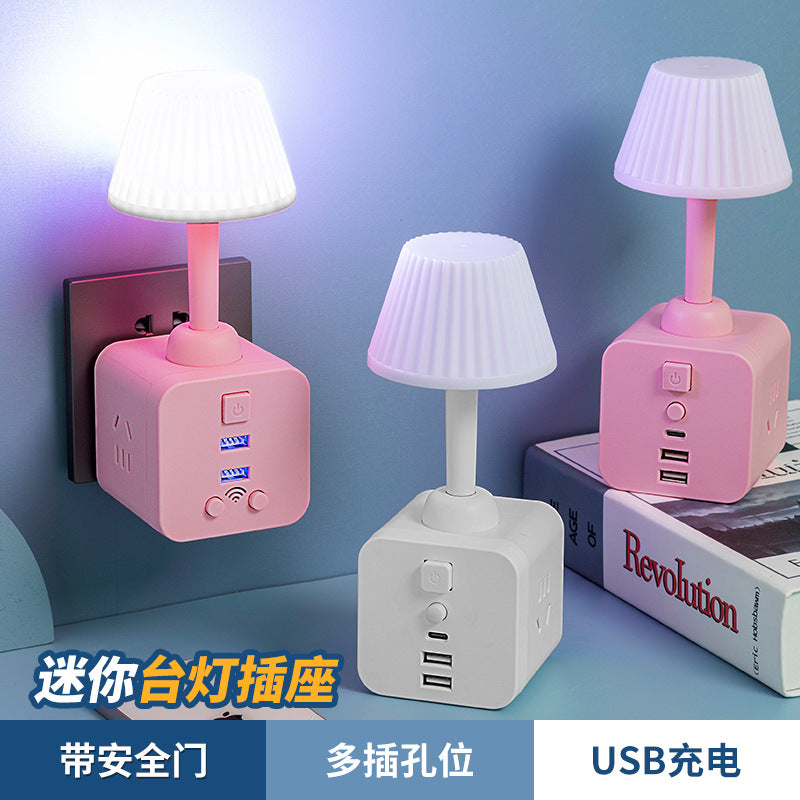 Led eye-care multifunctional desk lamp socket study bedside night light plug adapter bedroom lamp usb charging power strip