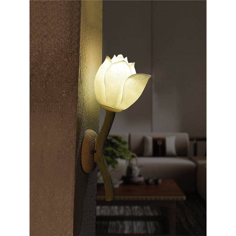 Indoor creative retrochinoiserie lotus wall lamp lotus balcony entrance decoration study corridor wall lamp zen