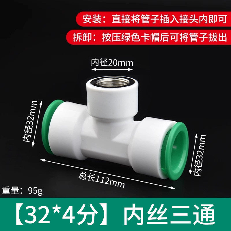 Ppr water pipe quick connector, 1/2" and 3/4" no-heat, no-weld push-to-connect fittings, 20/25 pe hot and cold water pipe accessories