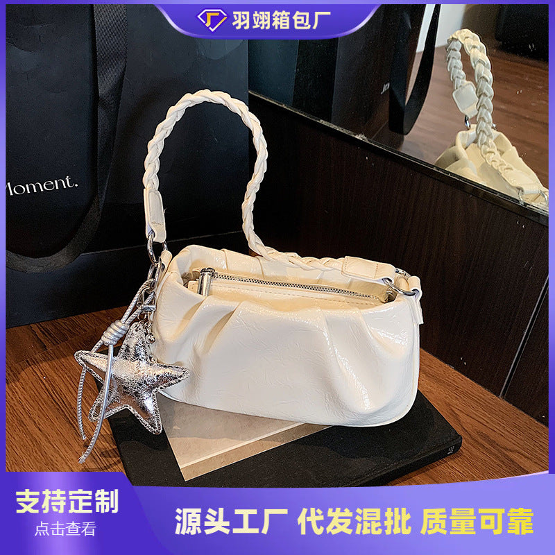 Cross-border niche design pleated underarm bag women's 2025 new casual Korean version fashion simple shoulder messenger bag