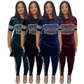 Special offer: factory direct, export-quality, fashionable african women's velvet top and pencil pants slim-fit set with hotfix rhinestones