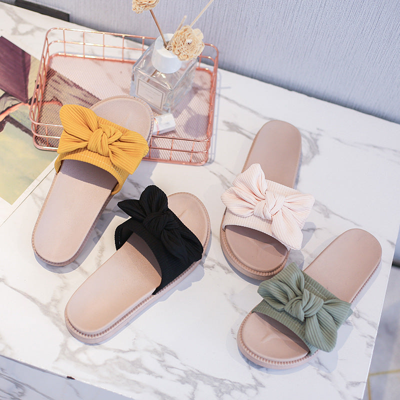 Women's summer sandals 2023 new flat beach slippers non-slip bowknot height increasing thick sole thong sandals