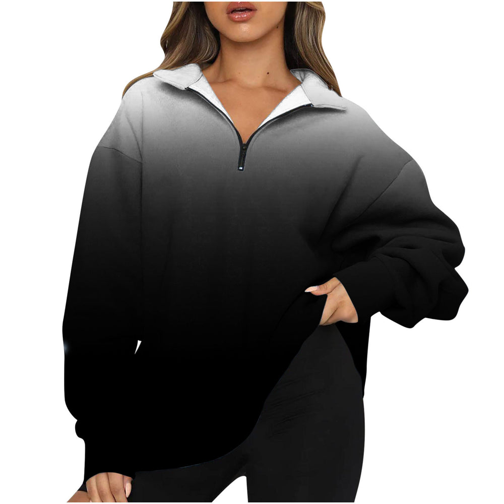 new european and american style  print top - women's half-zip pullover long sleeve sweatshirt
