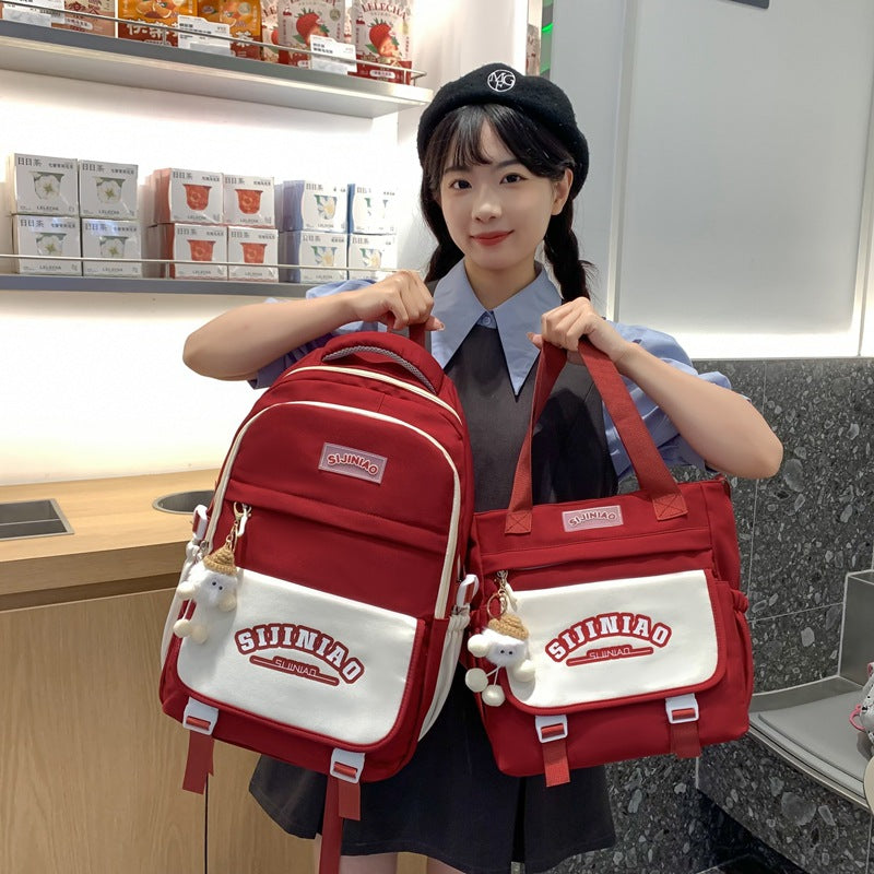 New primary school student handbag, middle school student schoolbag two-piece set, lightweight and large-capacity backpack for grades 1-9