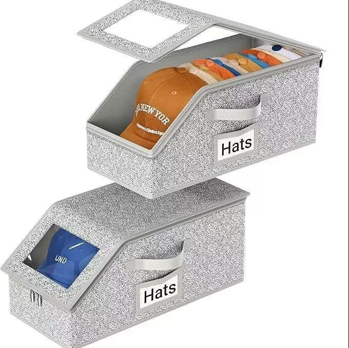 Cross-border foldable baseball cap storage box Fabric wardrobe sorting clothing hat stackable storage box Visual box