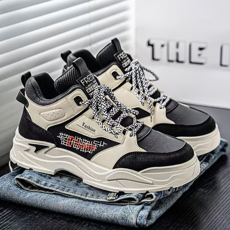 Spring men's high-top work shoes korean style trendy thick-soled martin boots athletic casual sneakers ankle boots fashionable shoes