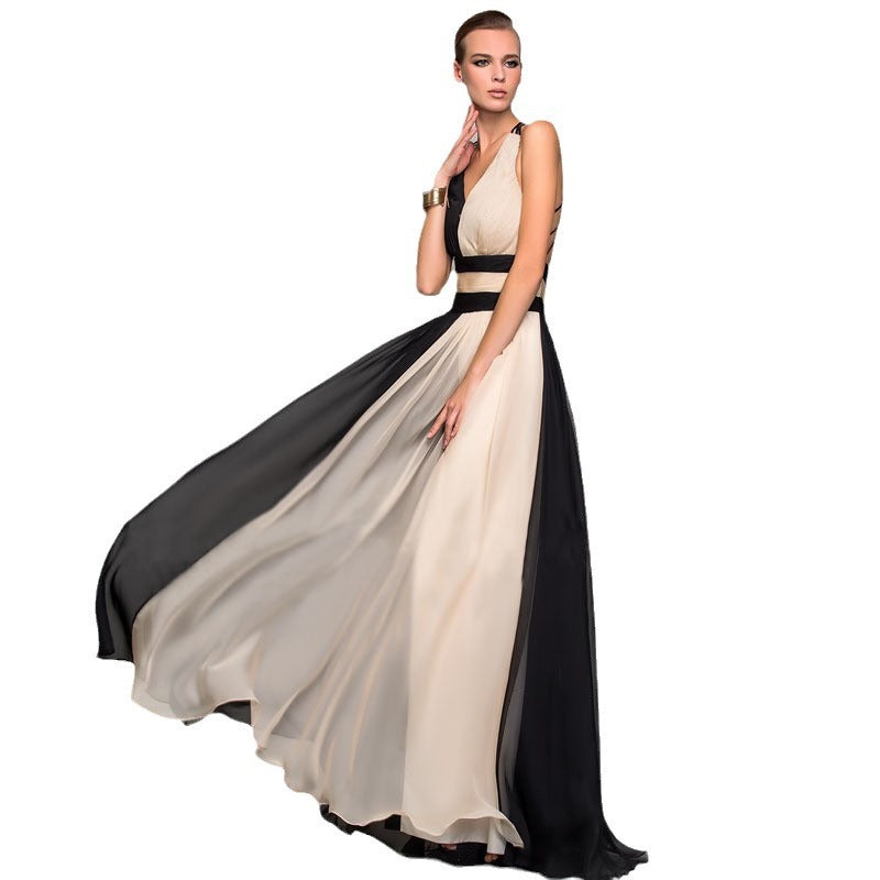 new summer european and american export dress -  slim-fit sexy sleeveless color block maxi dress