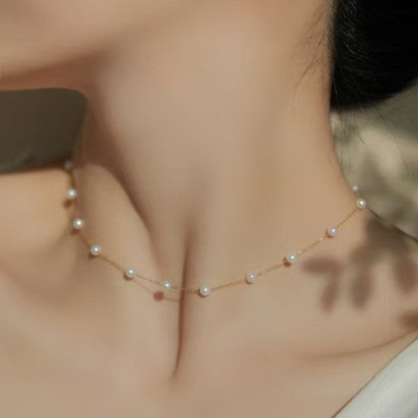 Colorfast pearl gypsophila necklace collarbone chain women's fashionelegant super fairy necklace trendy