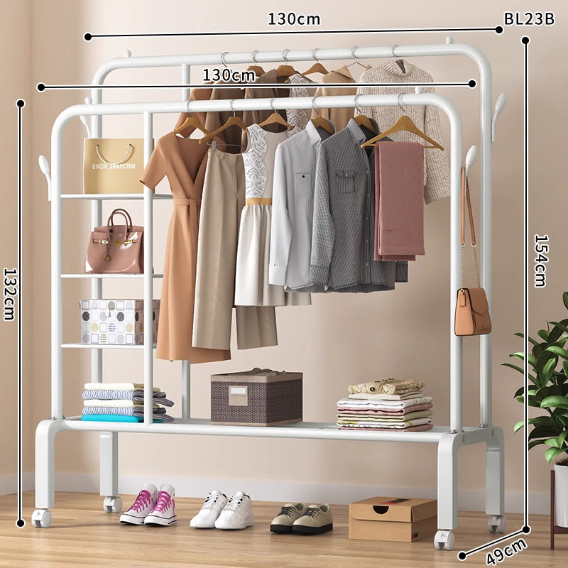 Clothes hanger floor-standing bedroom for home double-pole clothes drying rack clothes rack indoor clothes coat rack thickened balcony clothes pole