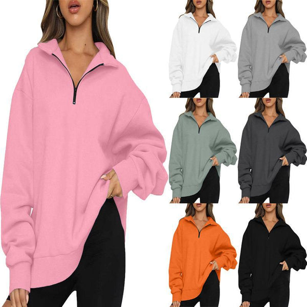 2025 European and American women's clothing autumn and winter  top half zipper pullover long sleeve sweatshirt sweater women's casual style
