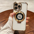 Four-corner anti-fall electroplating suitable for apple 16pro ring holder mobile phone case iphonexr/12 transparent protective cover