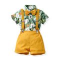 New kids' summer outfit set: boys' short-sleeve cotton shirt & overalls - perfect for first birthday celebrations & floral shirt options