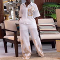 European and american cross-border african women's fashion:  autumn new collection - trendy printed loose-fit short sleeve shirt and wide-leg pants set