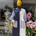 European and american cross-border women's fashion:  summer new arrival - stylish turn-down collar, loose fit, striped color block, large pocket shirt dress