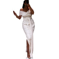 Fashioninsexport women's pure colordresssexy one-line collar off-shoulder sleeveless ribbon elegant slit skirt dress