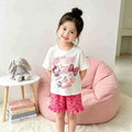 【matching family set】girls' sweet & girly pajamas - summer kids' loose-fit short sleeve & shorts set - stylish baby loungewear
