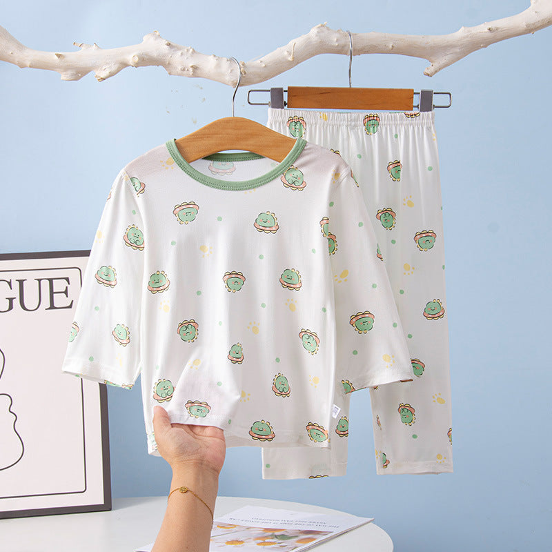 Kids' class a summer loungewear: boys' long-sleeve air conditioning pajamas, girls' modal sleepwear, cute baby clothes