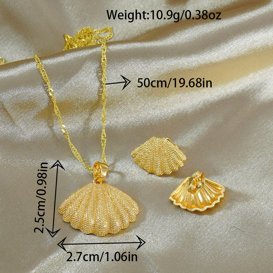Indian african light luxury shell necklace and earring set - middle eastern banquet gold plated choker and earring two-piece set