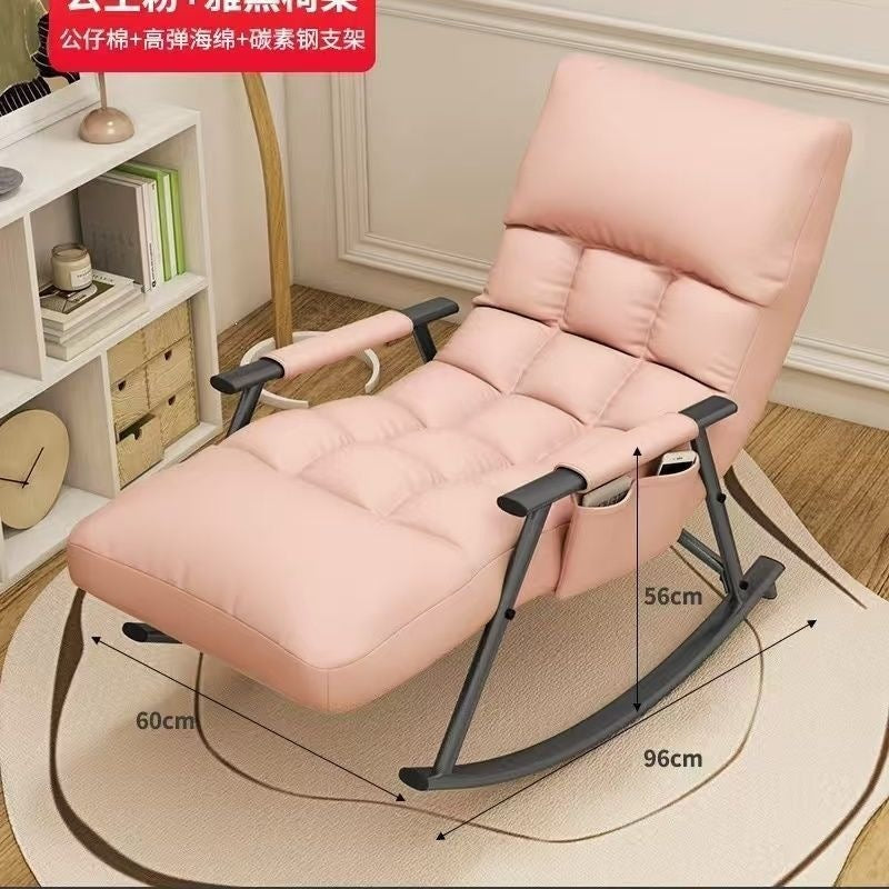 Balcony leisure rocking chair - adult size, sleepable, home use, sunbathing, sit & sleep 2-in-1 lazy lounger, single sofa chair