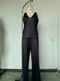 Fashion cross-border independent station new arrival vest v neck sleeveless loose pants suitloose drapedcasualtwo-piece set for women