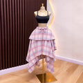 European and american cross-border women's fashion:  summer new arrival - high-waisted plaid layered midi skirt with asymmetrical hem