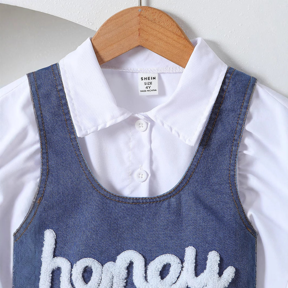 Girl denim two-piece setsummerpopular baby outweareasiest for matchcasual suspender suit skirt sleeveless tweed style