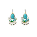 New chinoiserie retro turquoise tassel flower earrings women's niche design ethnic style earrings fashionelegant earrings