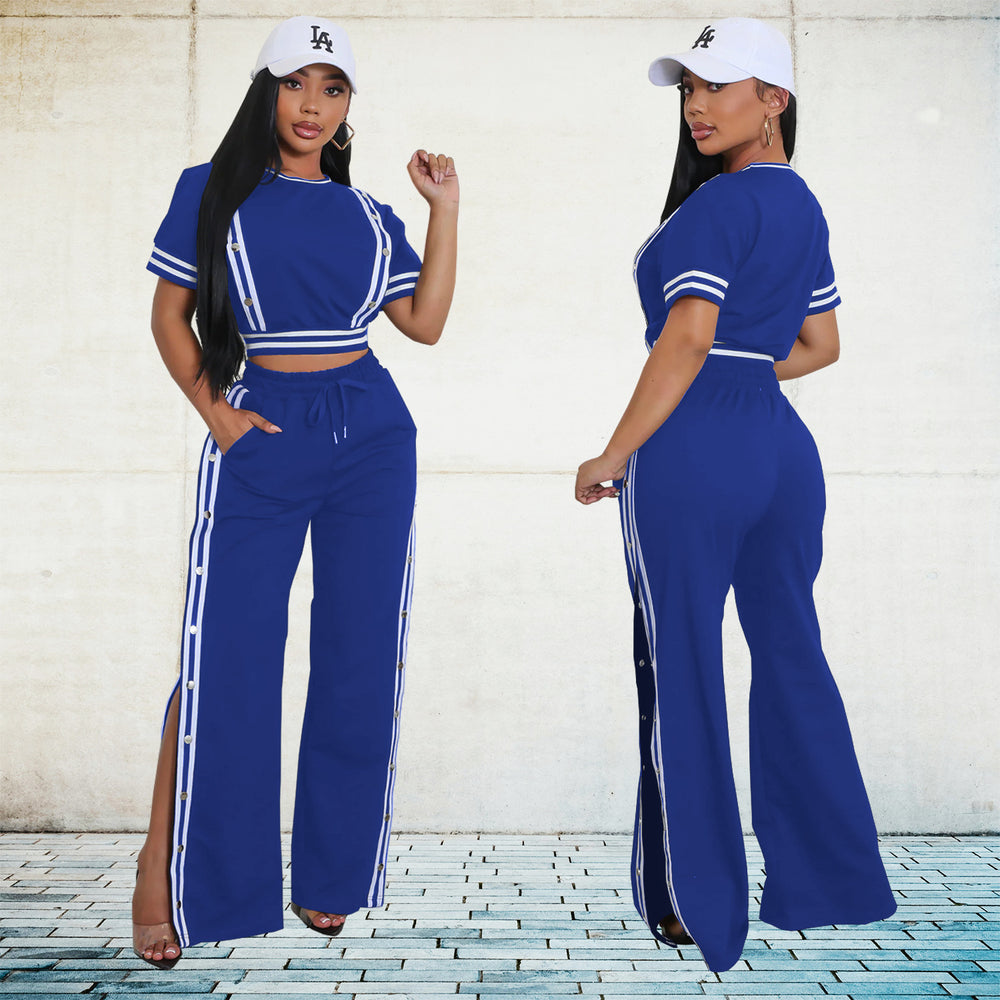 C7255 cross-border   fashion women's wide-leg loose casual pants two-piece set