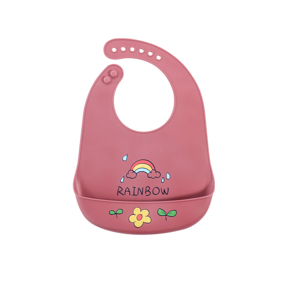 Cross-border popular baby bib ins baby saliva rice pocket leave-in summer children's silicone bib tableware set