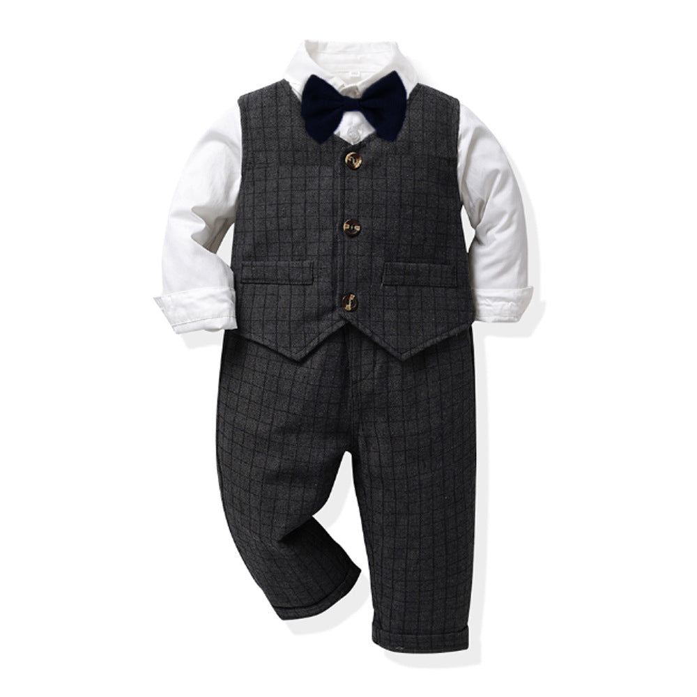 Boys' suit set - stylish british style autumn/winter floral boy's formal wear - first birthday baby boy's three-piece suit
