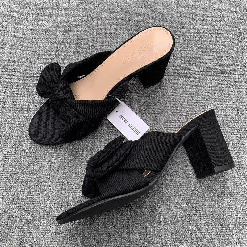 plus size slippers women's denim slippers women's square toe thick heel  summernew arrivalfashion one-line slippers cool