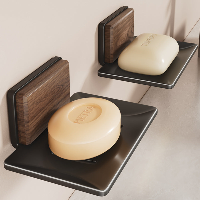 Walnut soap box No punching Wall-mounted soap rack Bathroom soap box Drain wall soap dish storage box