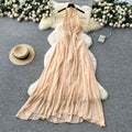 Vacation-style dress  summer french chic v-neck halter neck tie waist elegant backless chiffon maxi dress