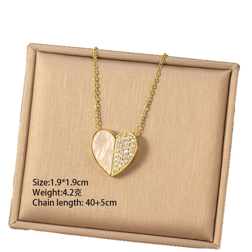 [titanium steel] fashionable and versatile love copper inlaid zirconium necklace for women, high-end inlaid niche simple clavicle chain accessories