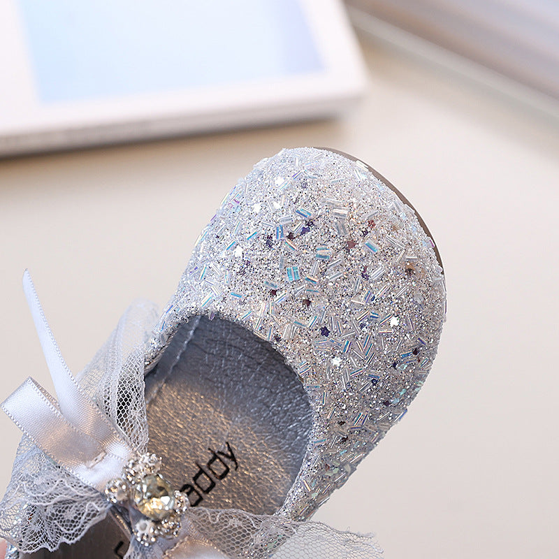 Girls' fashion rhinestone bow princess shoes,  spring/autumn new korean style children's soft sole leather shoes, performance shoes