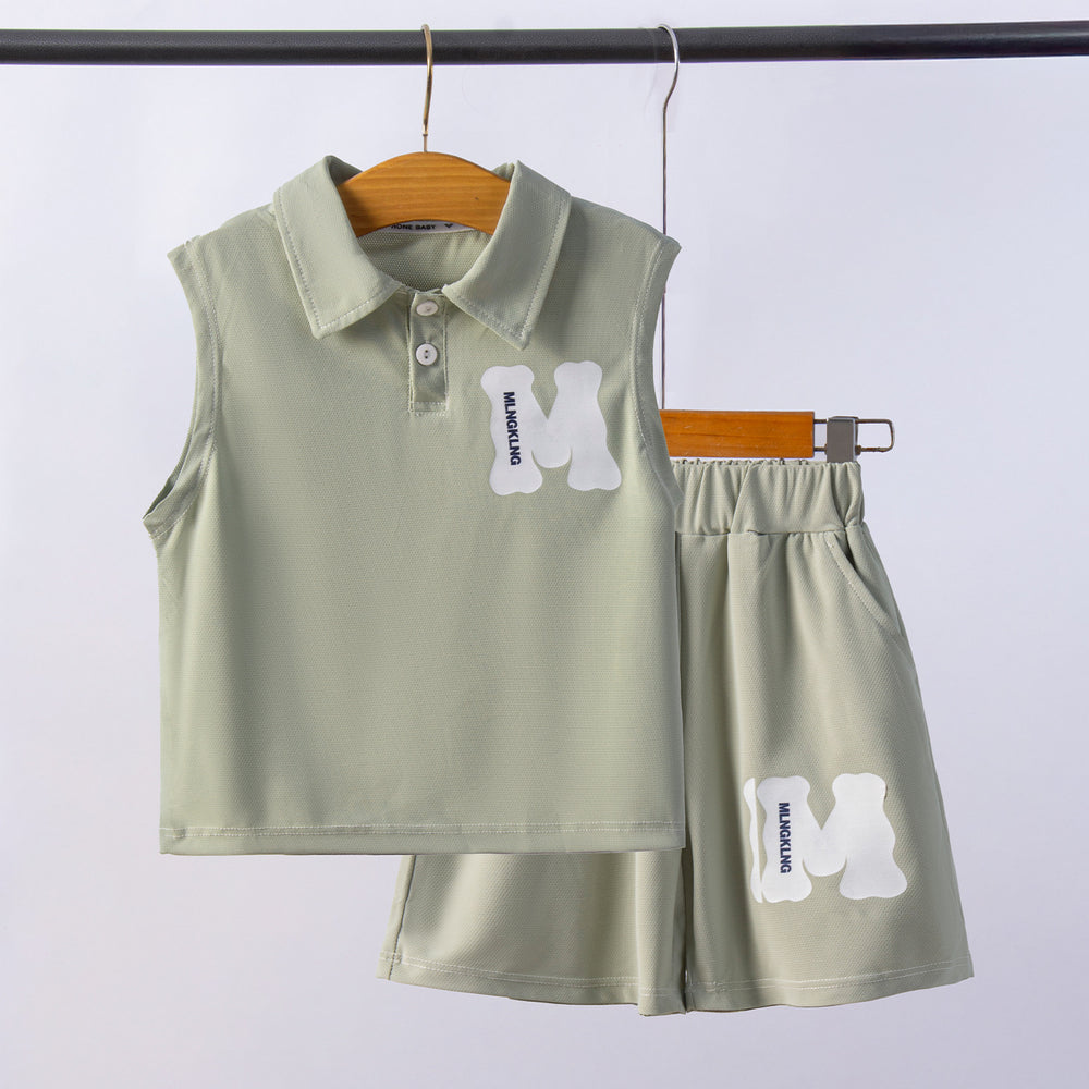 Boys' summer outfit : new polo shirt & breathable sports set - sleeveless two-piece kids' clothing - cross-border wholesale