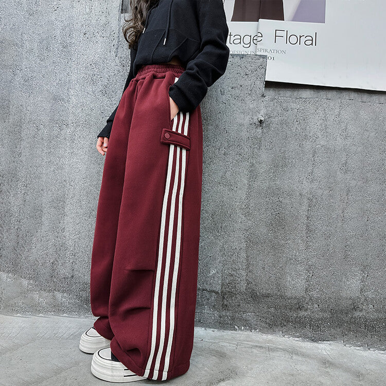 spring/autumn kids' fashion trousers: trendy straight-leg wide-leg pants for girls (mid-to-large size), loose-fit casual striped pants