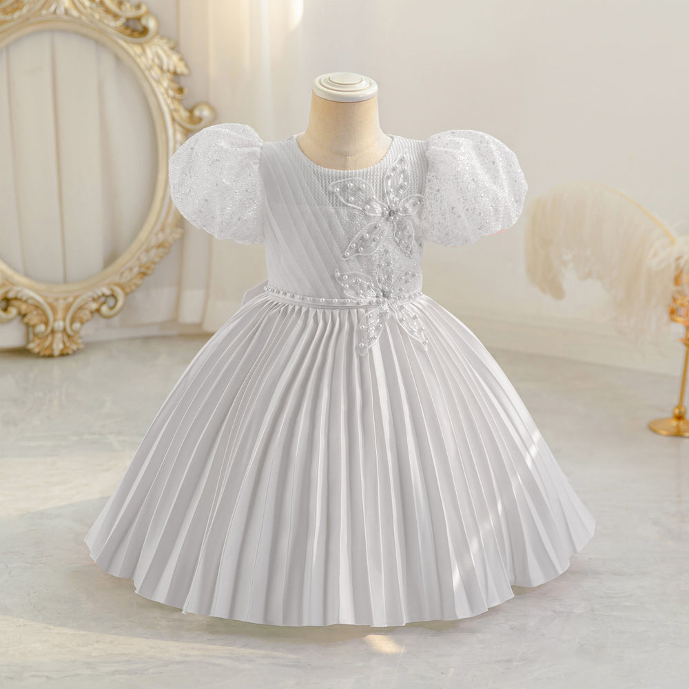 Export children's dress satin puff sleeve party princess dress flower girl birthday party dress kids dress