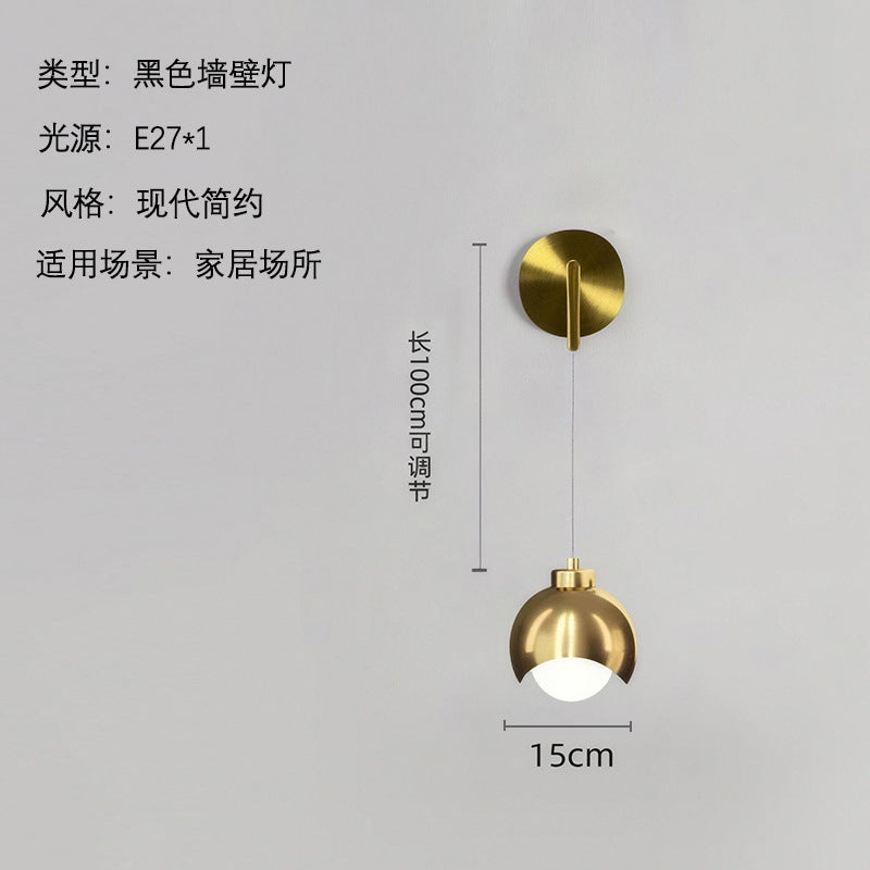 Modern minimalist black and gold half-round crystal double-light linear pendant lamp - italian style for bedroom, bedside, dining room, bar, and hotel